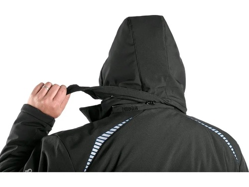 Kurtka softshell CANIS NORFOLK męska zimowa czarna niebiesko-czerwone wstawki HV 