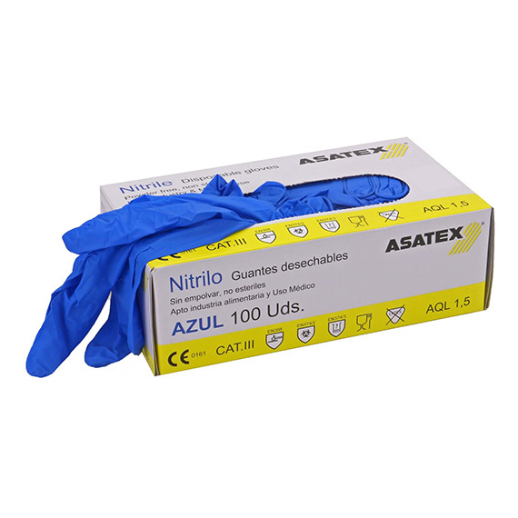 Rękawice jednorazowe nitrylowe bezpudrowe ASATEX ENHU [100 sztuk] niebieskie (L)