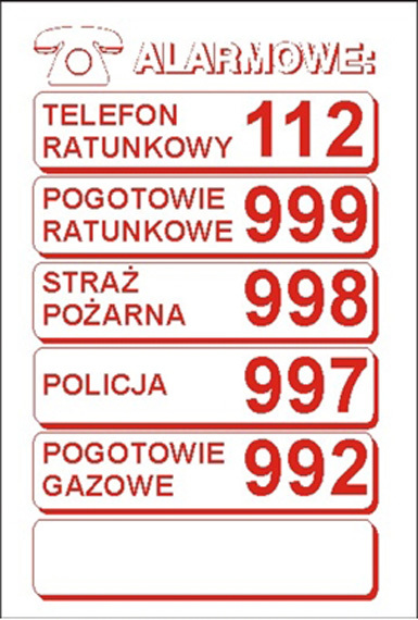 Tab.BP-Telefony alarmowe 297x210 mm 1 826 XK