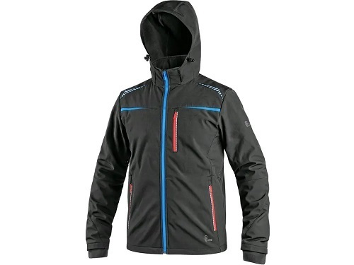Kurtka softshell CANIS NORFOLK czarna niebiesko-czerwone wstawki HV