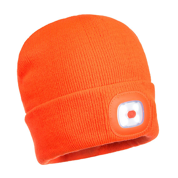 Czapka ocieplana PORTWEST z lampką LED do ładowania przez USB B029 pomarańczowa