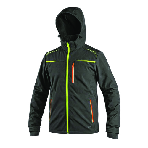 Kurtka softshell CANIS NORFOLK czarna żółto-pomarańczowe wstawki HV
