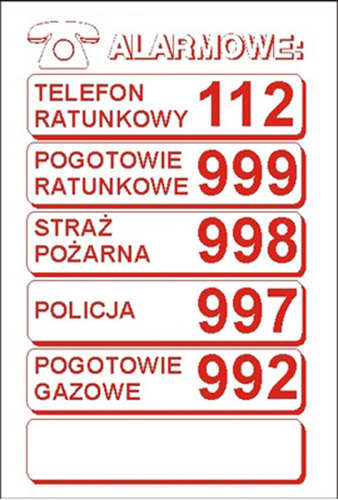 Tab.BP-Telefony alarmowe 297x210 mm 1 826 XK
