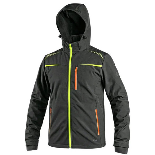 Kurtka softshell CANIS NORFOLK męska zimowa czarna żółto-pomarańczowe wstawki HV
