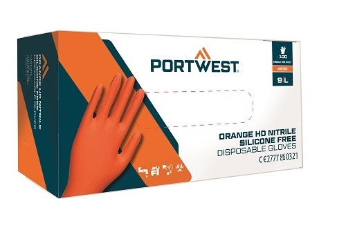 Rękawice jednorazowe nitrylowe PORTWEST A930 POMARAŃCZOWE 100 sztuk
