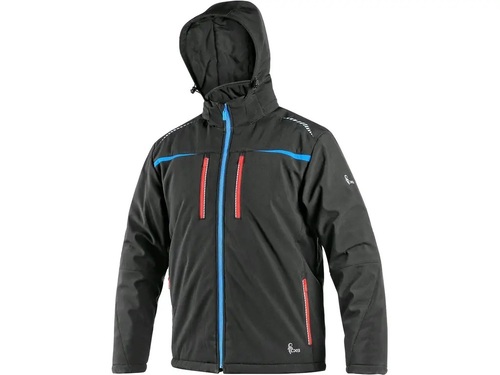 Kurtka softshell CANIS NORFOLK męska zimowa czarna niebiesko-czerwone wstawki HV 